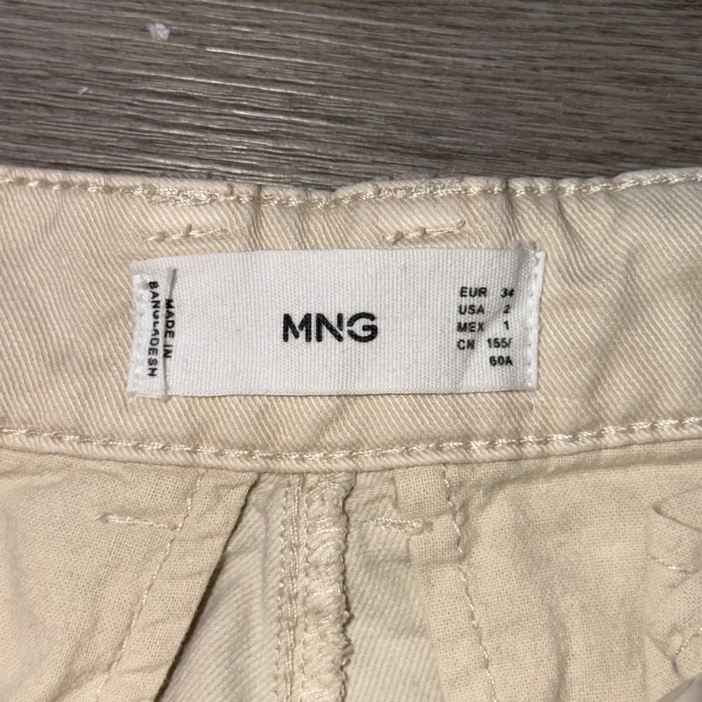 Mango Beige Straight-Fit Mid-Rise Denim Pants Womens Size 2 Cotton Linen Blend - Picture 4 of 12